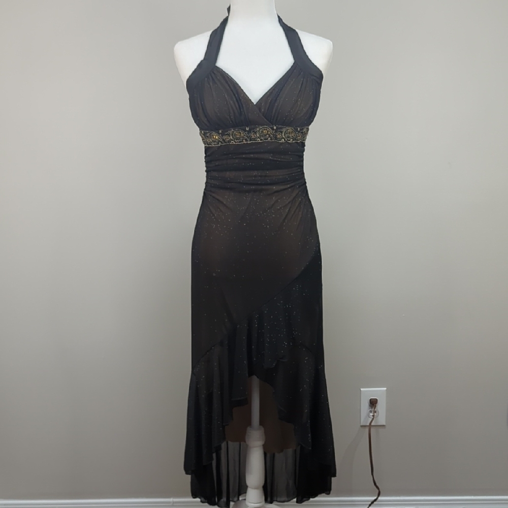 Vintage 90's Y2k Taboo Black Nude Halter Fairy Dress Goth Sheer Deadstock Medium